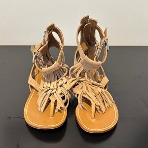 Guess Tan Fringe Sandals with Ankle Strap